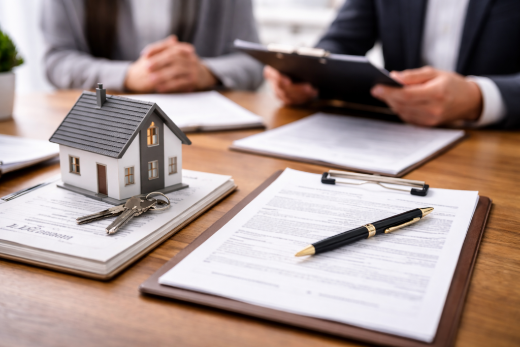 Notary signing agent reviewing loan documents